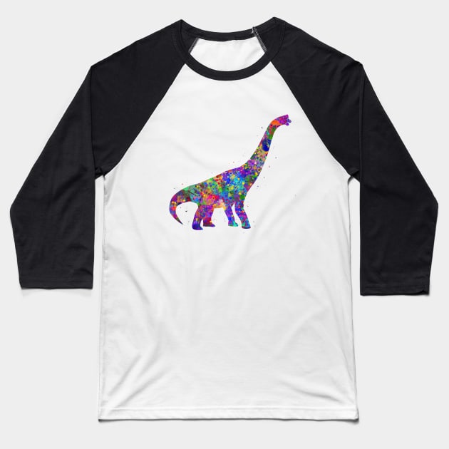 Brachiosaurus dinosaur watercolor Baseball T-Shirt by Yahya Art
